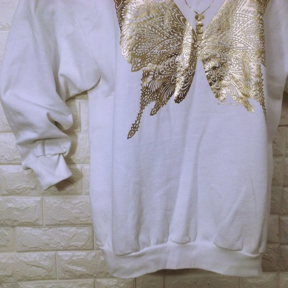 Vintage '89 Red Willow USA-made Golden Metallic Butterfly Sweatshirt -XXL White - Picture 3 of 10